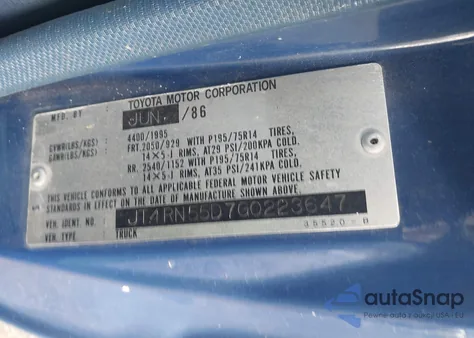 1986 Toyota Pickup 1/2 Ton Rn55 Dlx from USA, damaged, VIN JT4RN55D7G0223647